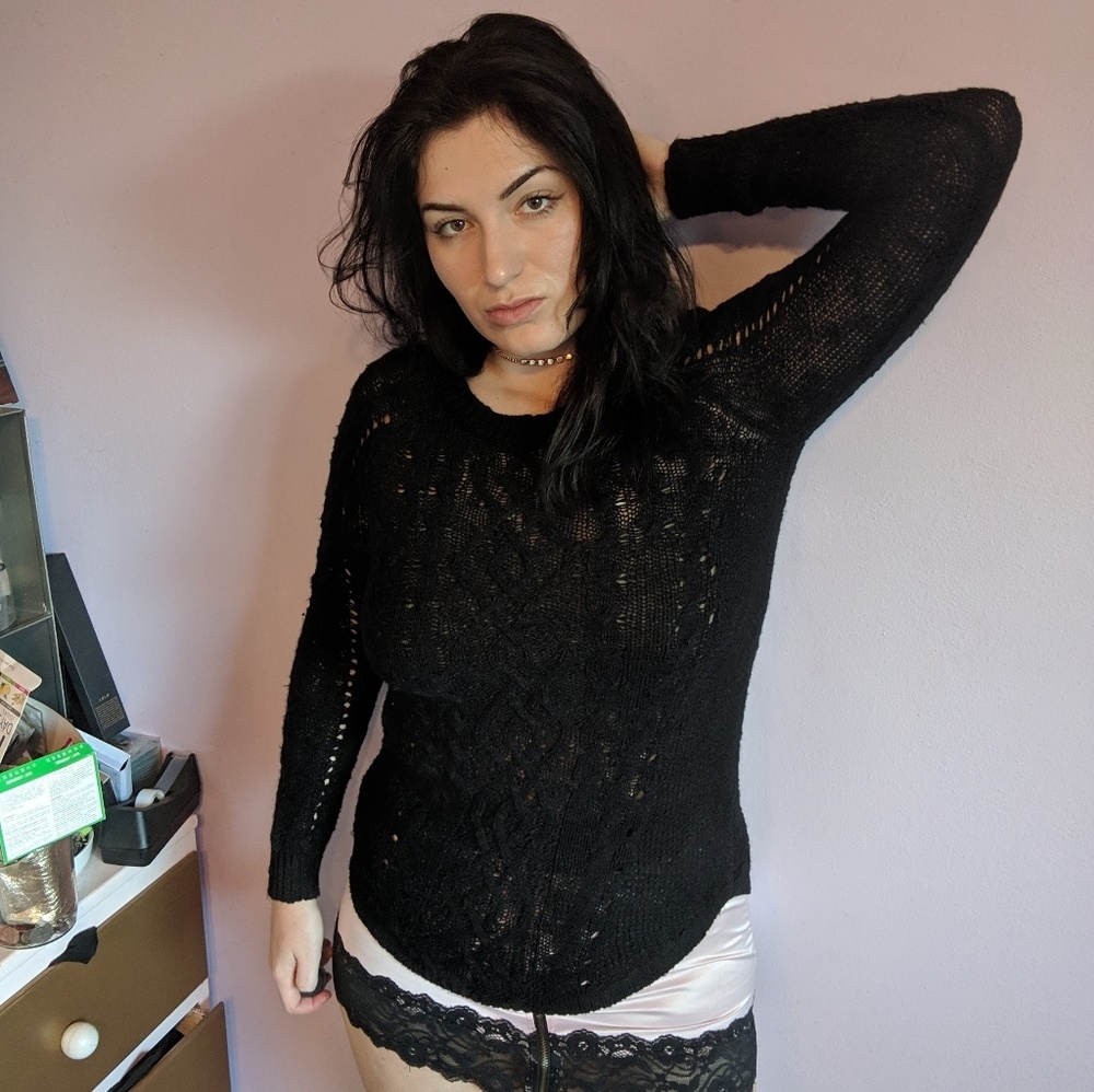 Black Cable Knit Long Sleeve Sweater Top